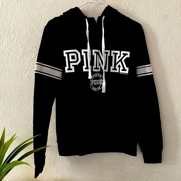 PINK Victoria's Secret Tops - VS PINK | Victoria’s Secret Pink | Black & White 1/2 Zip Up Hoodie 🖤🤍 Size Sm